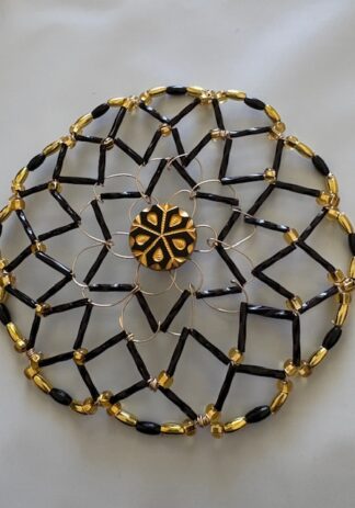 Black, Gold, Vintage - Women's Handmade Beaded Wire Kippah