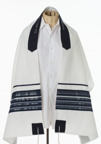 Avi Luvaton Hand Embroidered Verse Wool Tallit - White, Premium