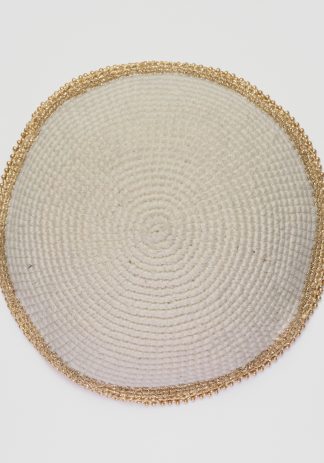 Ivory with Gold Beaded Border - Womens Handmade Beaded Kippah