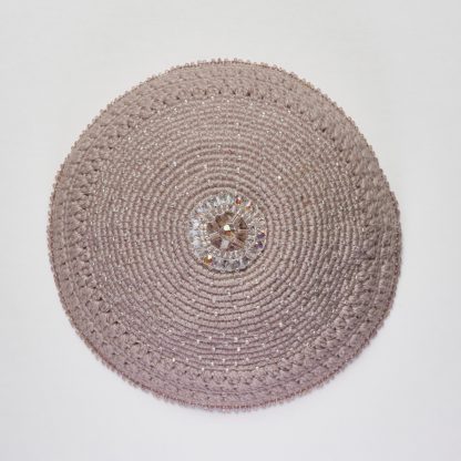 Taupe With Beaded Center - Handmade Woman's Crocheted Kippah