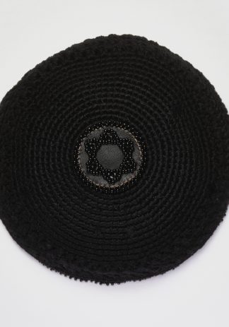 Black with Beaded Star of David - Women's Handmade Crocheted Kippah