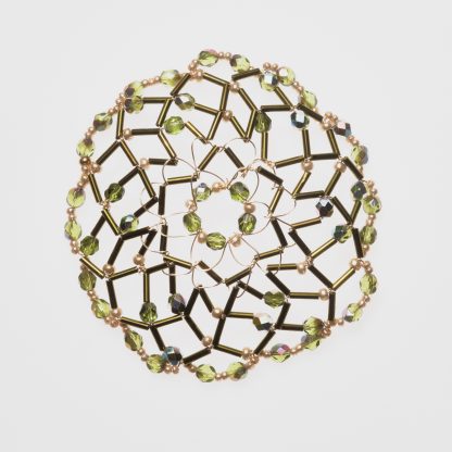 Olive Green and Gold Crystal - Handmade Women's Beaded and Crystal Kippah