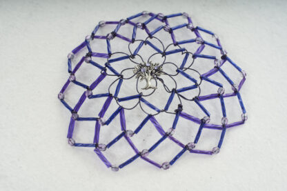 Purple and Blue with Tree of Life Centerpiece - Women's Handmade Beaded Kippah
