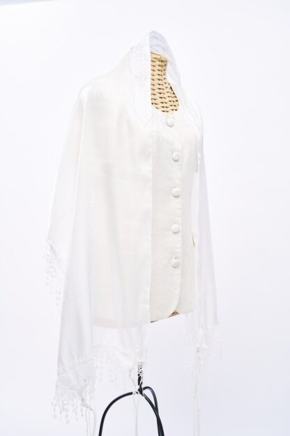 Diana - Handmade Women's White Organza Tallit - Image 2