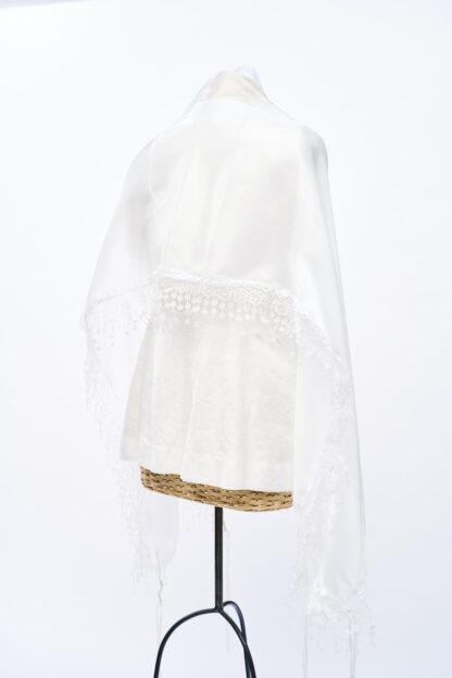 Diana - Handmade Women's White Organza Tallit - Image 4