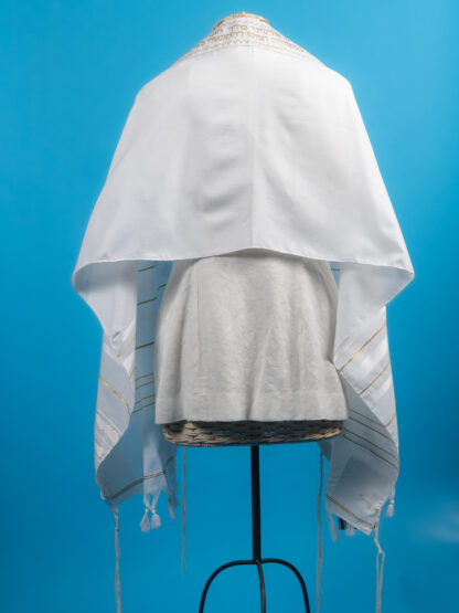 Hayden - Unisex Traditional Acrylic Tallit in White & Gold - Image 2