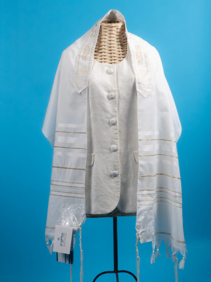 Hayden - Unisex Traditional Acrylic Tallit in White & Gold