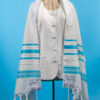 Devin - Unisex Turquoise and Ivory Wool Tallit
