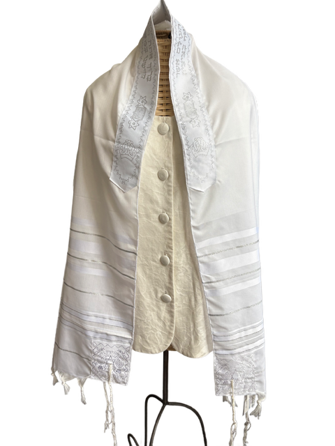 Ellis - Unisex White and Silver Acrylic Tallit - Image 8