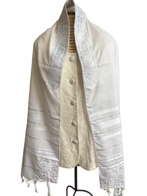 Ellis - Unisex White and Silver Acrylic Tallit
